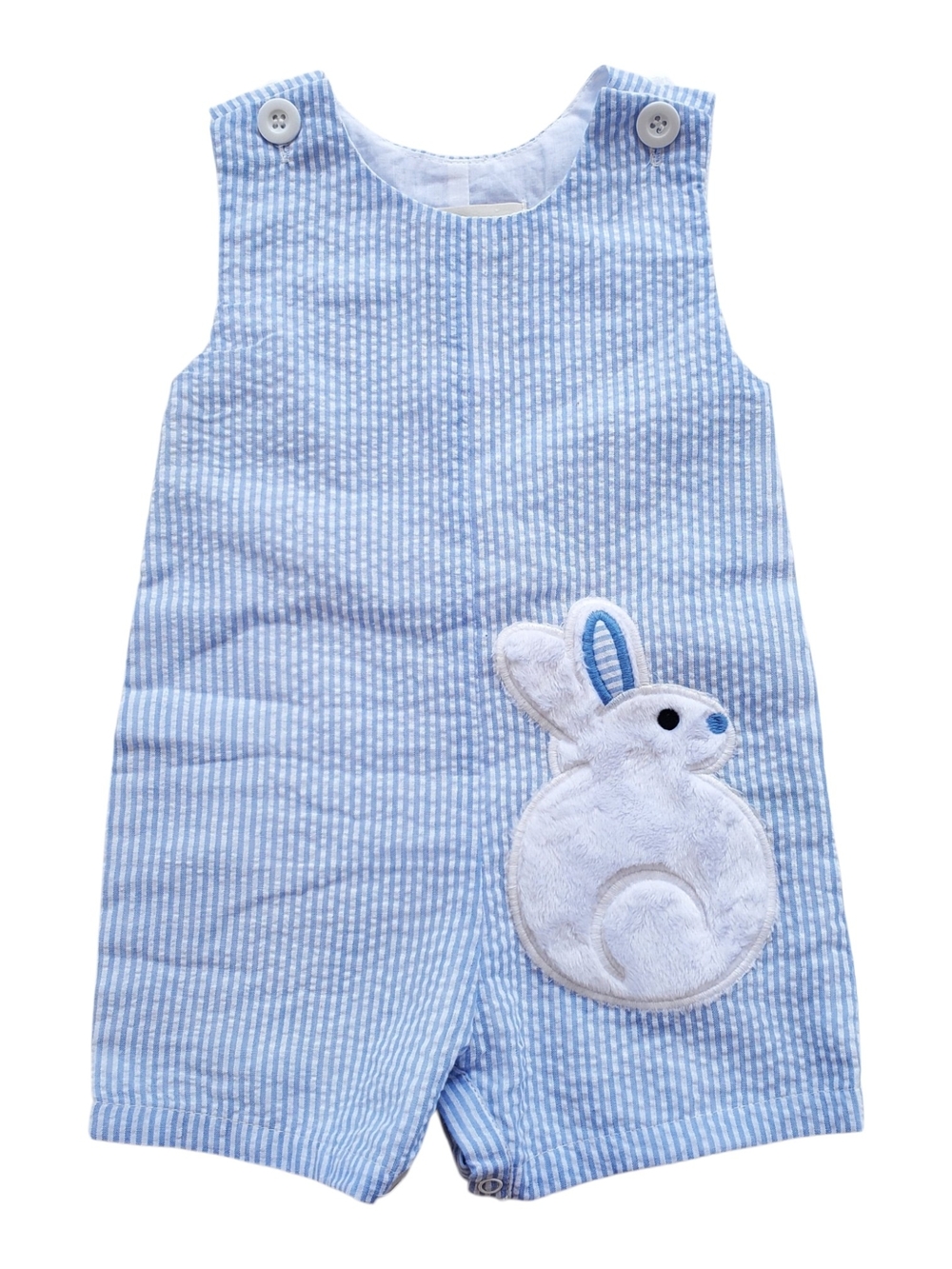 Lil Cactus Baby Boy Blue Seersucker Bunny Applique Easter Romper Jon Jon 3-6M